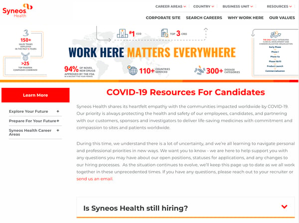 Syneos Health covid 19 messaging