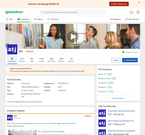 Glassdoor covid company updates example