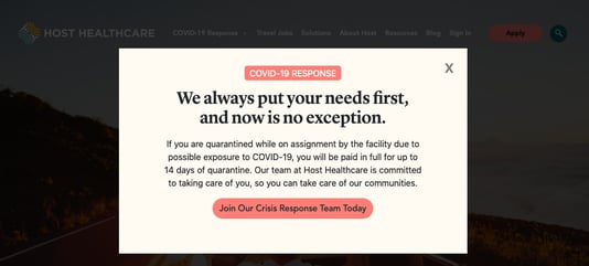 Host Healthcare coronavirus social media recruitment example