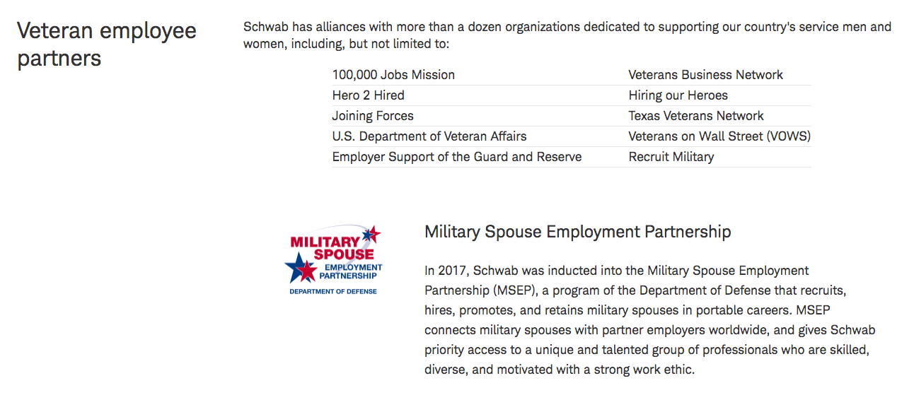 Schwab Careers Military Friendly Employer Veteran Recruiting