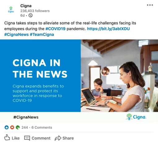 cigna coronavirus social media recruitment example