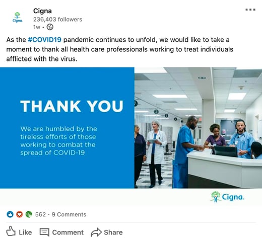 cigna coronavirus social media recruitment example 2