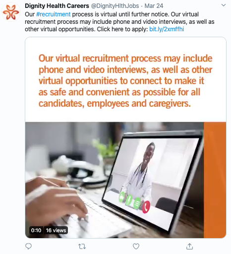 dignity health careers coronavirus social media recruitment example