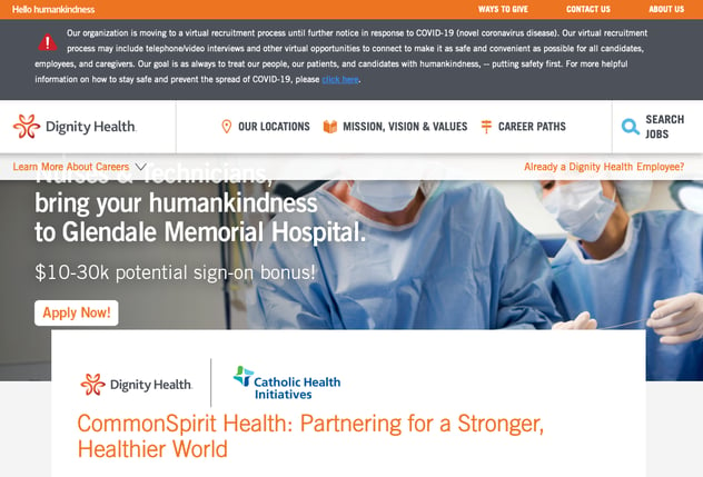 dignity health coronavirus social media recruitment example