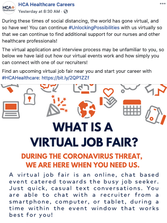 hca healthcare coronavirus social media recruitment example