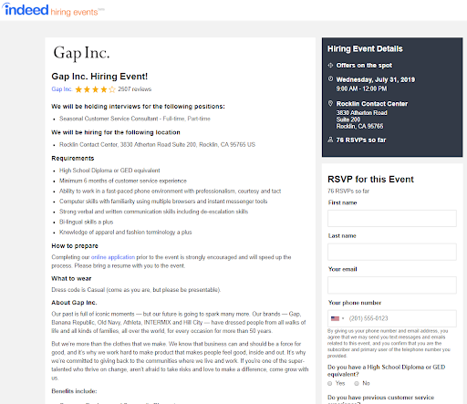 hiring event promotions indeed gap inc
